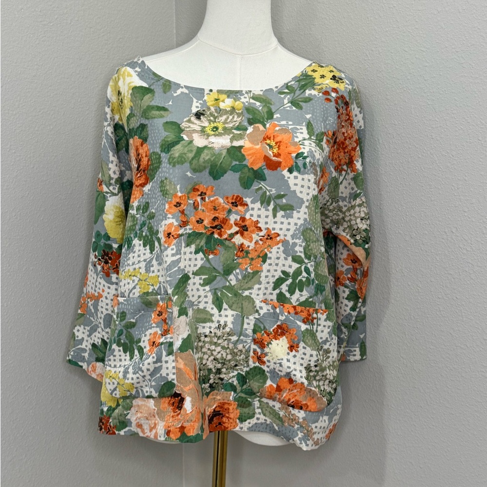 HD in Paris Anthropologie Floral Blouse Womens Medium Tunic Top 3/4 Sleeve